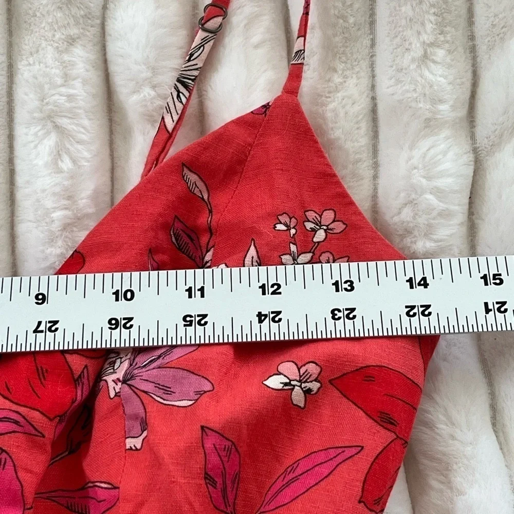 Banana Republic Cropped Linen Cotton Wide Leg Cropped Jumpsuit Red Floral Size 2